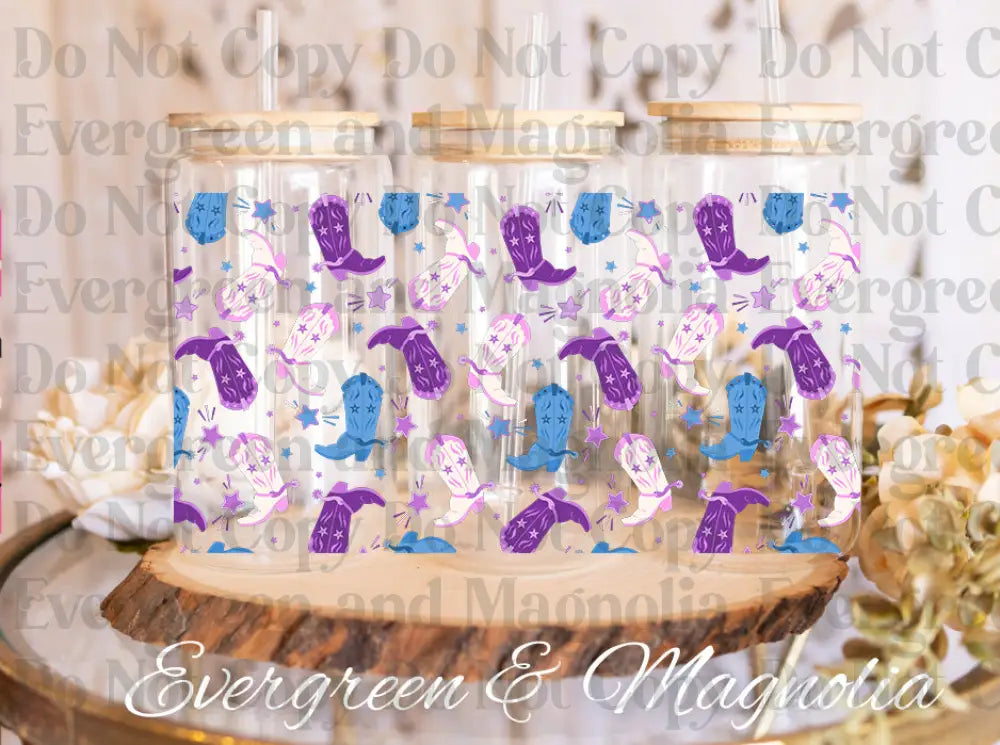 boots pink-purple-blue UV DTF print