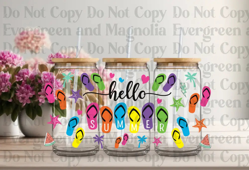 Hello Summer Flip Flops Uv Dtf Print