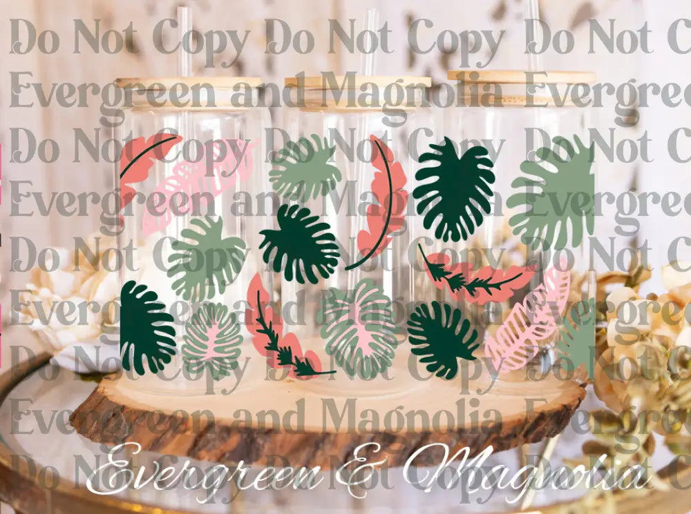 tropical leaves UV DTF print
