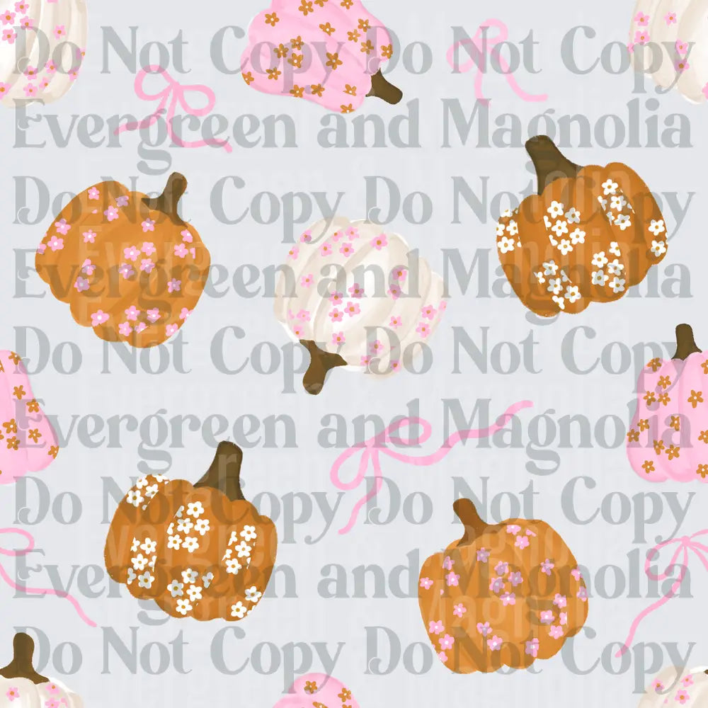 Floral Pumpkin Pattern with Pink Bows Fall Coquette