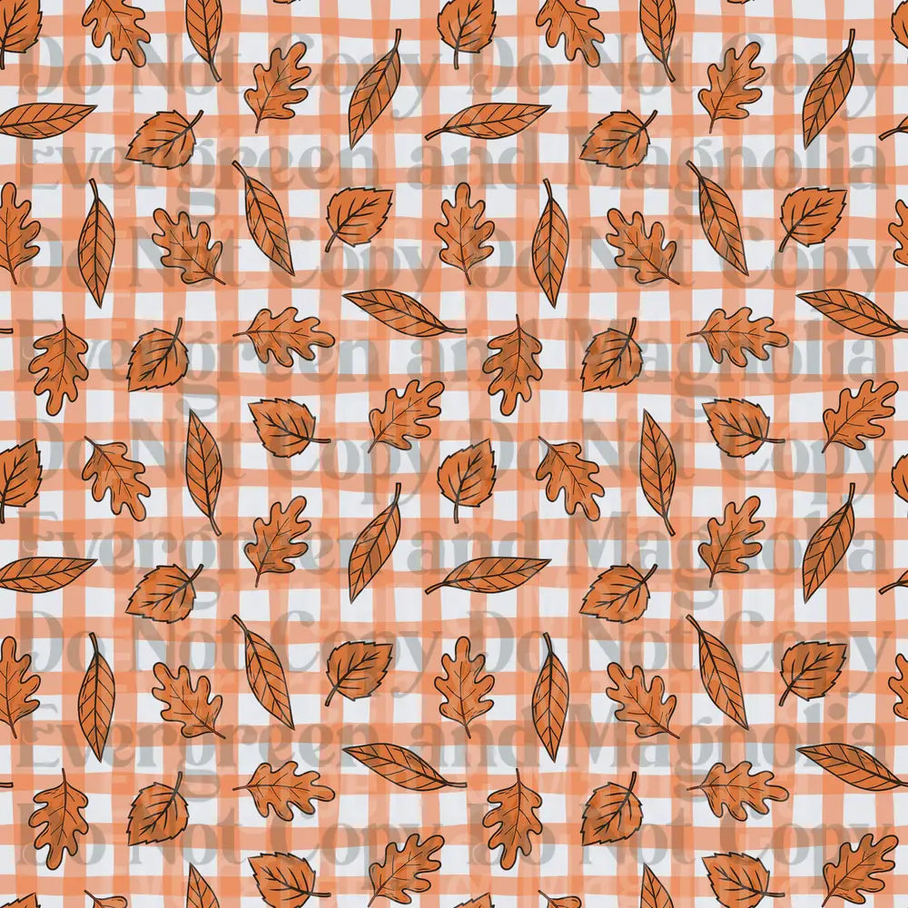 Fall Autumn Leaves Orange Gingham Plaid Pattern