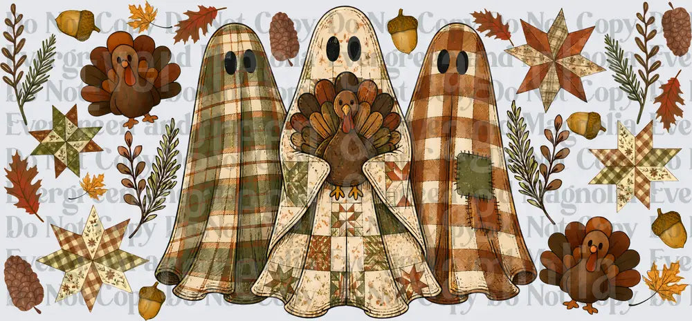 Plaid Quilt Ghost Trio Thanksgiving Fall Autumn Bundle