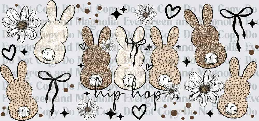 Hip Hop Easter Bunnies Leopard Print Floral Bow Design