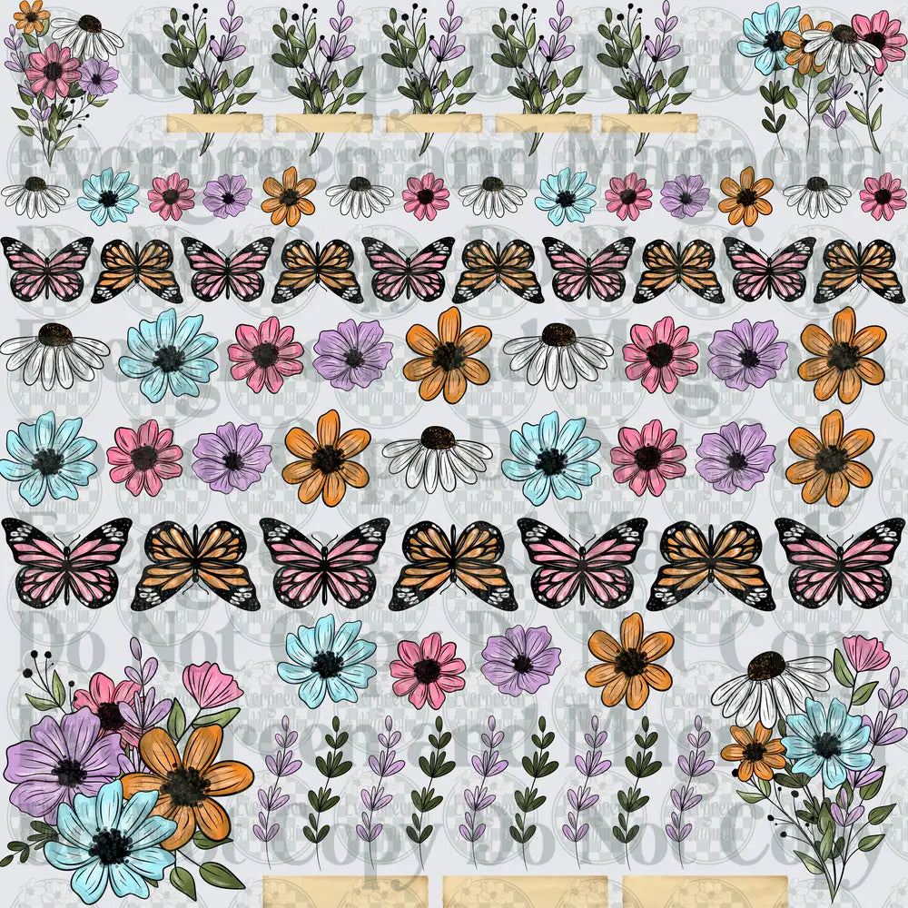 Wildflower Bouquets Butterflies Daisies Spring Floral Sheet