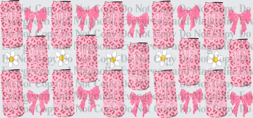 Pink Leopard Energy Can Bows and Daisy Repeat Pattern