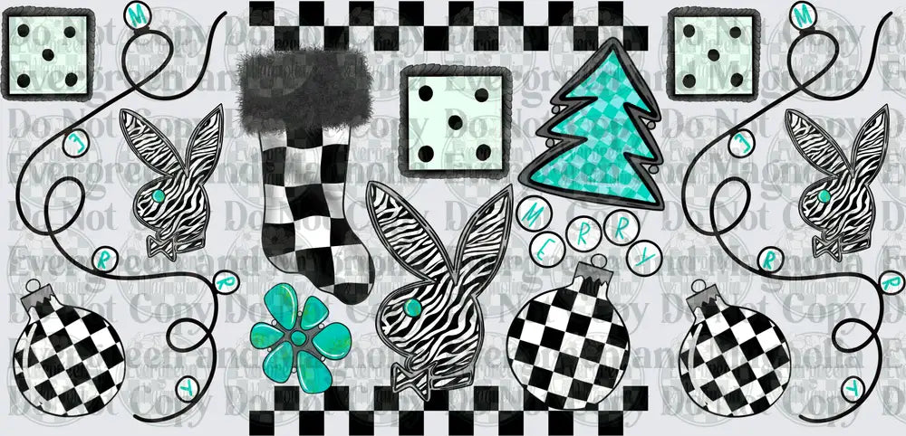 Checkered Christmas Zebra Bunny Holiday Ornament Wrap