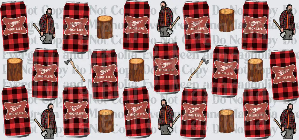 Lumberjack Beer Can Pattern with Axe and Wood Stump