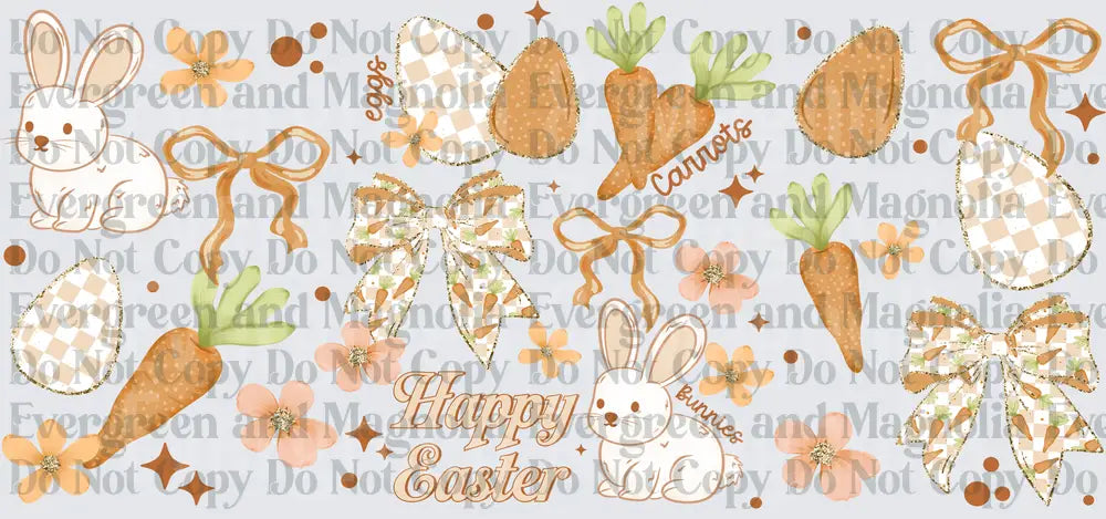 Happy Easter Boho Bunny Carrots Eggs Bows Floral Design