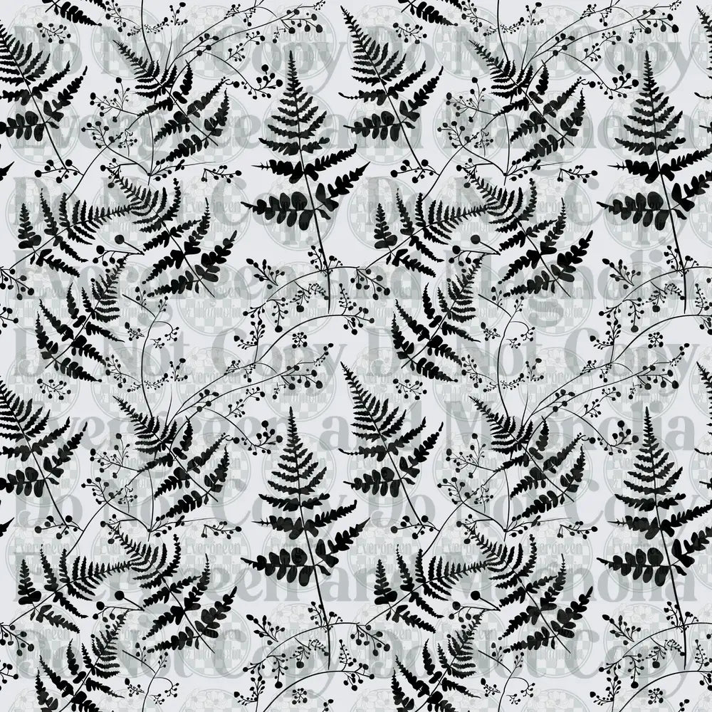 Black and White Fern Leaf Botanical Repeat Pattern