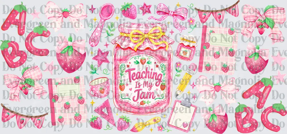 Teaching Is My Jam Strawberry Teacher Pink Bow Bundle