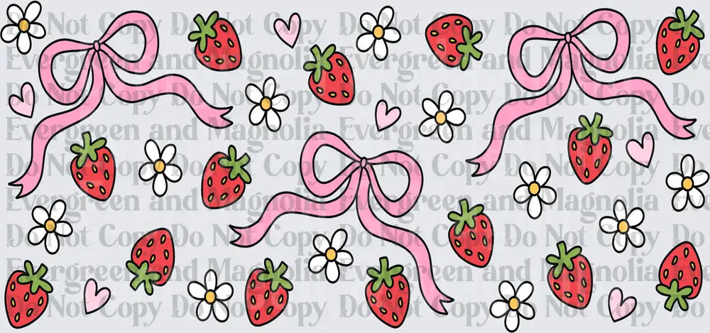 Coquette Pink Bows Strawberries Daisies Hearts Pattern