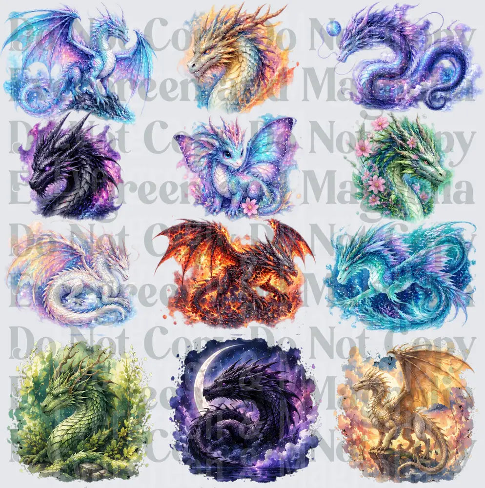 Watercolor Fantasy Dragon Collection 12-Pack Bundle