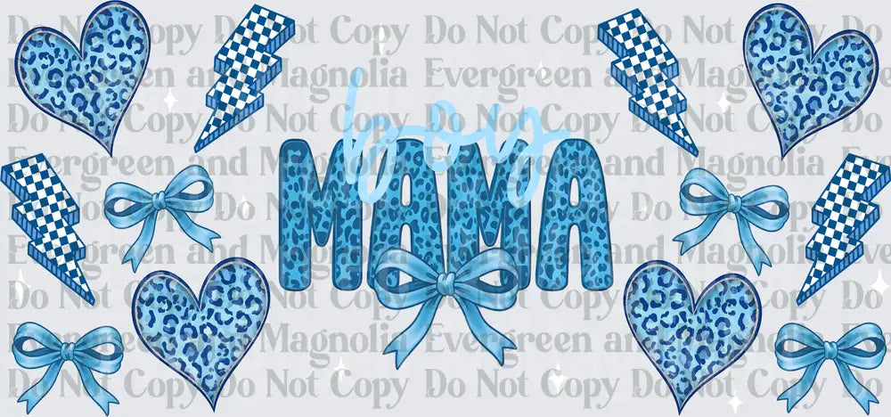 Boy Mama Blue Leopard Hearts Lightning Bolts Bows Design