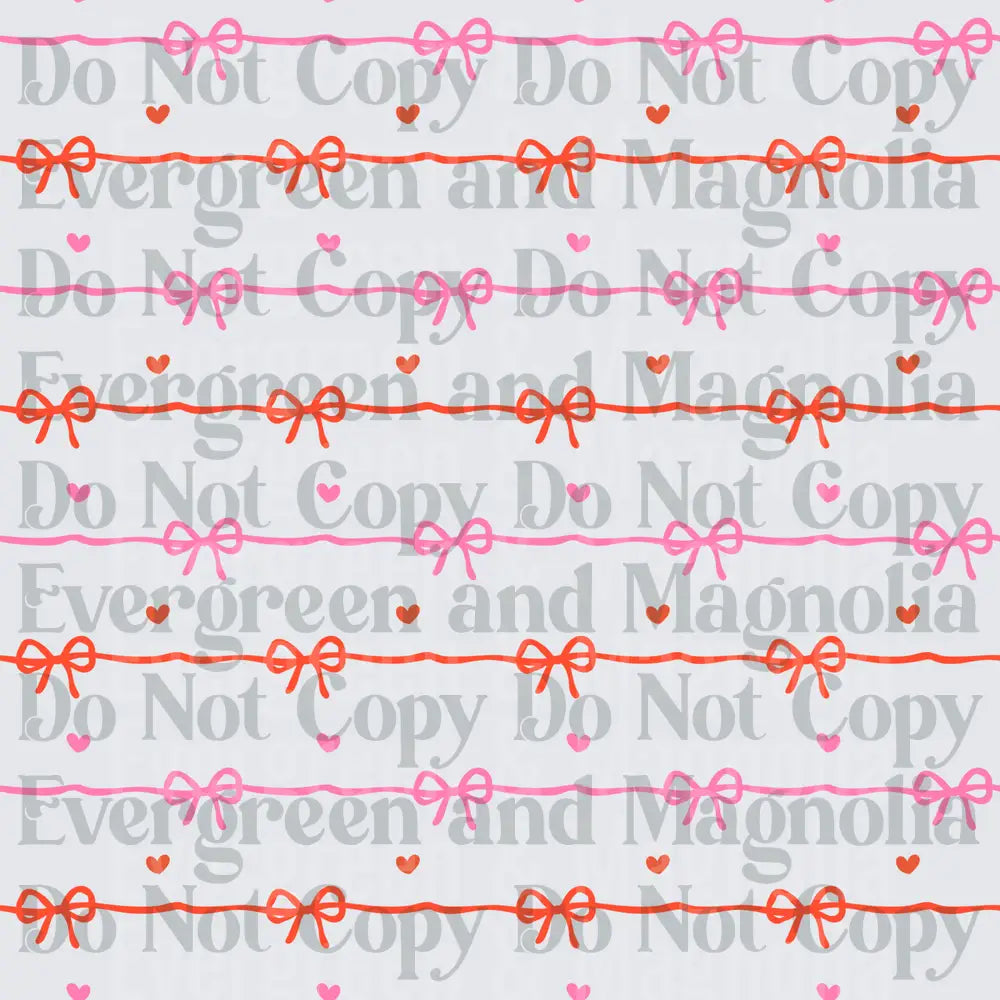 Pink and Red Bow Ribbon Stripes with Mini Hearts Pattern