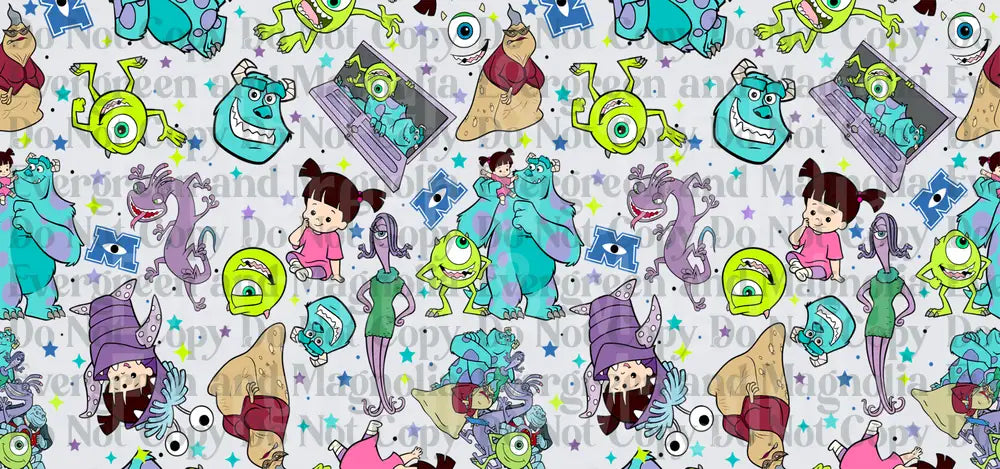 Monsters Inc Characters Allover Pattern with Stars