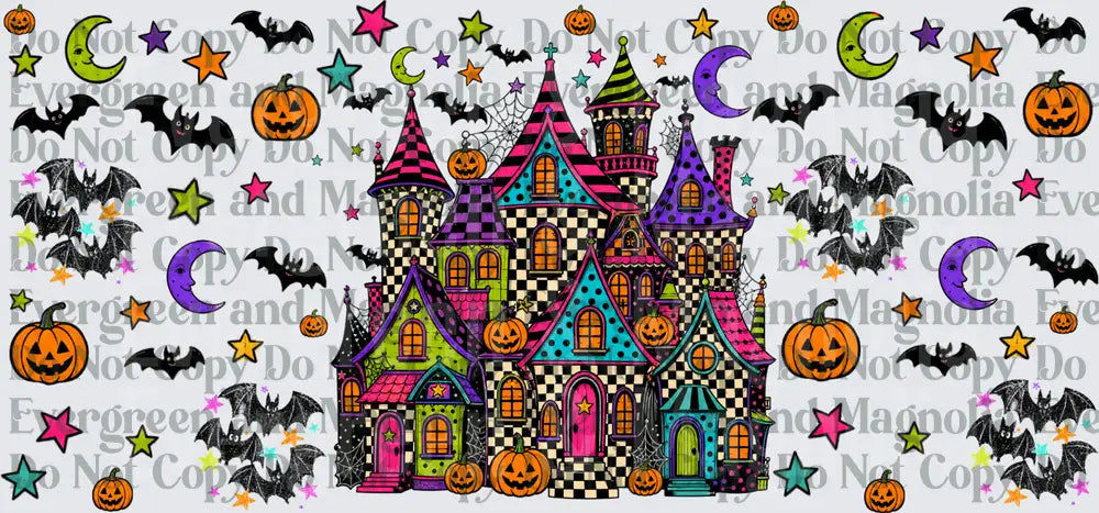 Neon Halloween Haunted Mansion Bats Pumpkins Stars Wrap