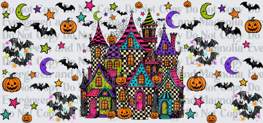 Neon Halloween Haunted Mansion Bats Pumpkins Stars Wrap