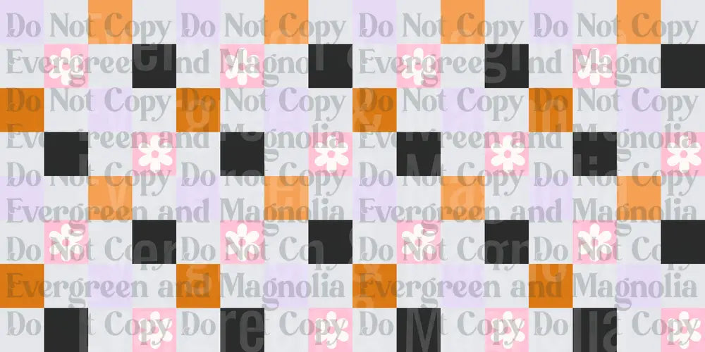 Retro Checkered Daisy Pattern Pink Orange Black Lavender