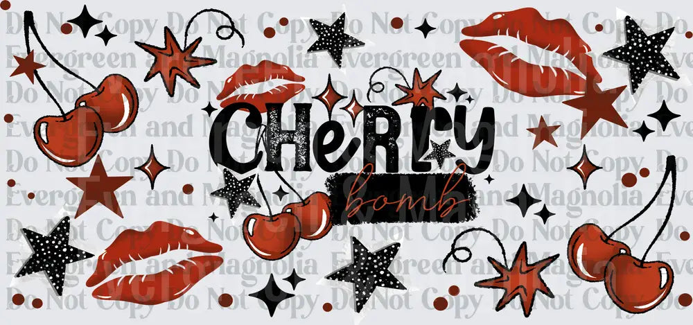 Cherry Bomb Red Lips Stars Sparkles Retro Rockabilly Design