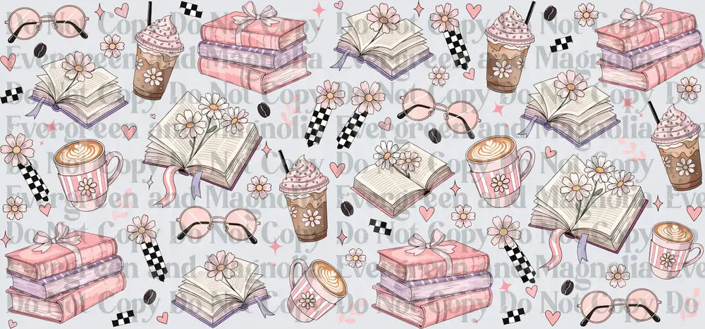 Pink Boho Books Coffee Glasses Daisy Pattern