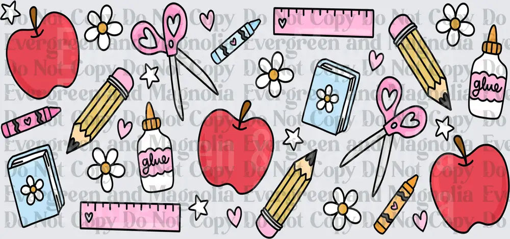 Cute Pink School Supplies Doodle Pattern Back to School