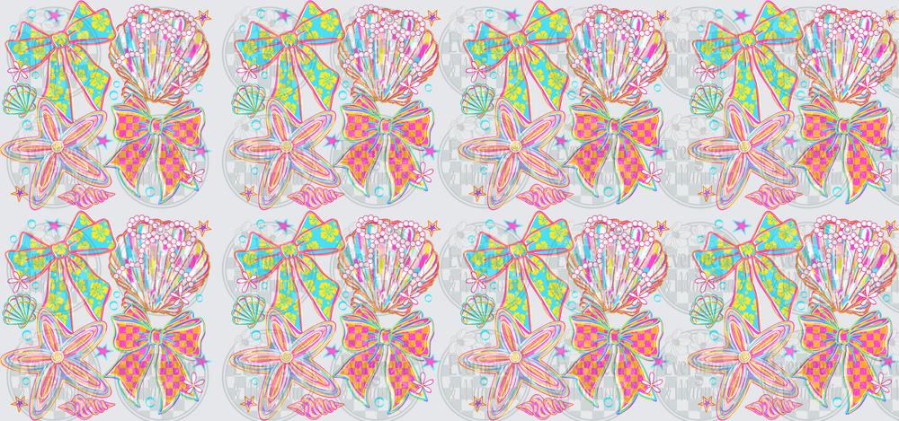 Coastal Coquette Bows Seashells Stars Neon Pastel Pattern