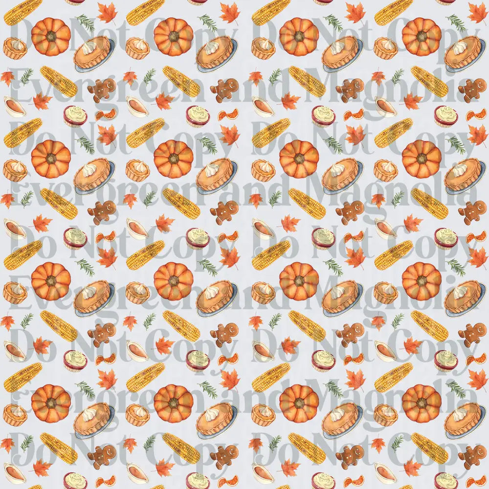 Watercolor Thanksgiving Pattern Pumpkins Corn Autumn Leaves