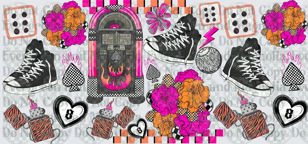 Retro Rockabilly Jukebox Sneakers Dice Floral Gang Sheet