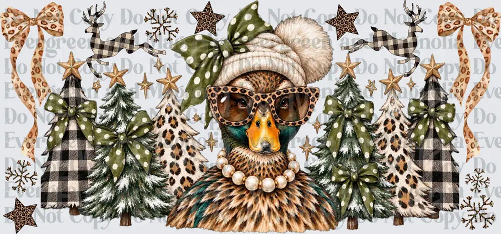 Glamour Duck Christmas Leopard Plaid Holiday Scene