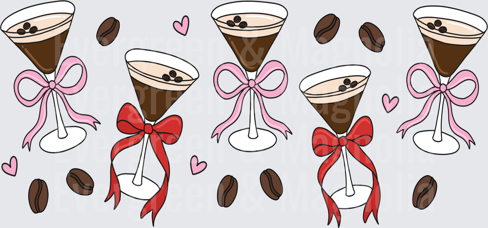 Espresso Martini Cocktails Pink Red Bows Coffee Beans Hearts