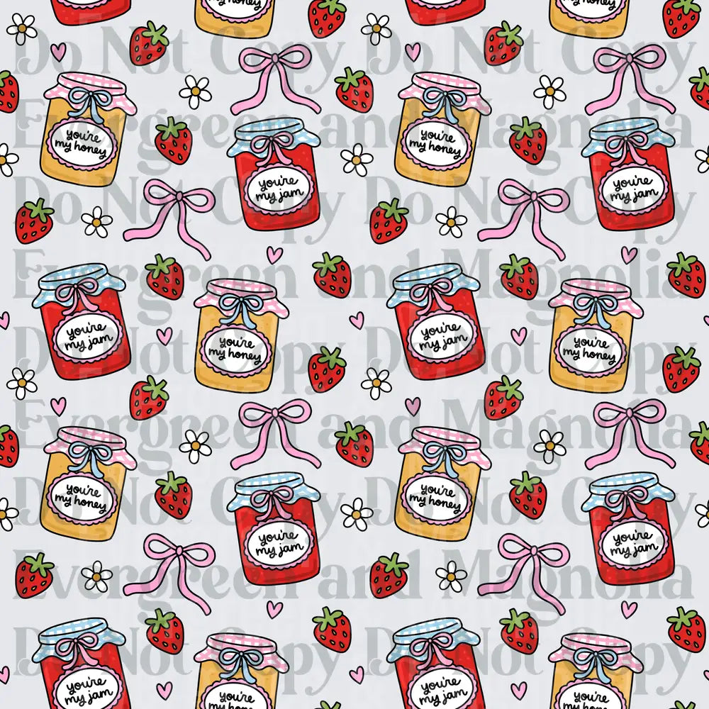 You're My Jam Honey Jar Strawberry Bow Pattern
