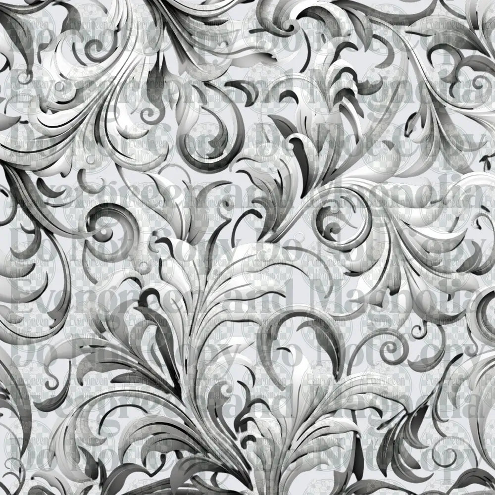 Black and White Baroque Swirl Floral Scroll Pattern