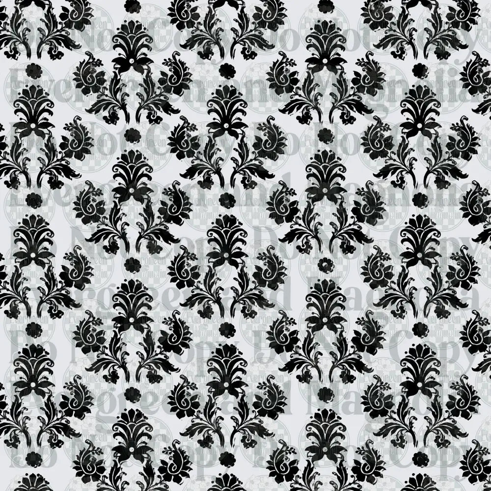 Black and White Victorian Damask Floral Repeat Pattern