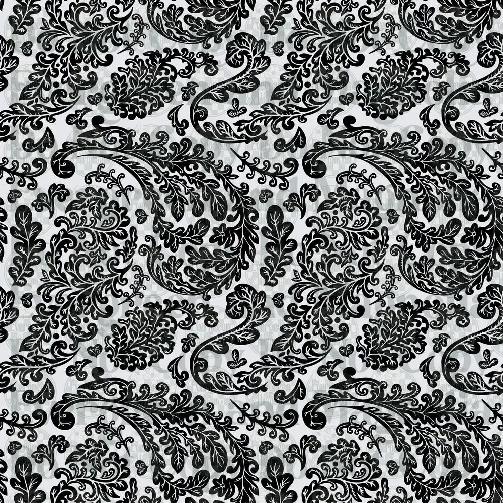 Black and White Paisley Floral Scroll Seamless Pattern