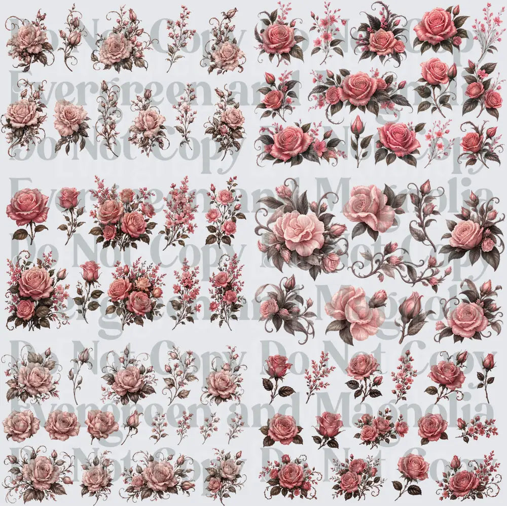 Vintage Pink Rose Floral Bouquet Bundle Collection