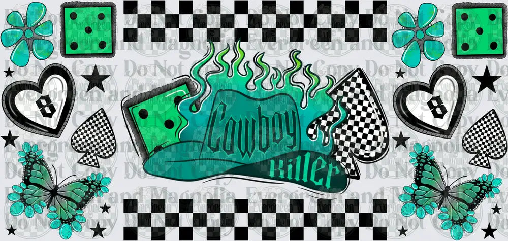 Cowboy Killer Flaming Cap Checkered Teal Grunge Wrap