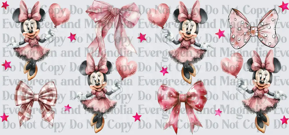 Pink Bow Mouse Heart Balloons Stars Watercolor Sheet
