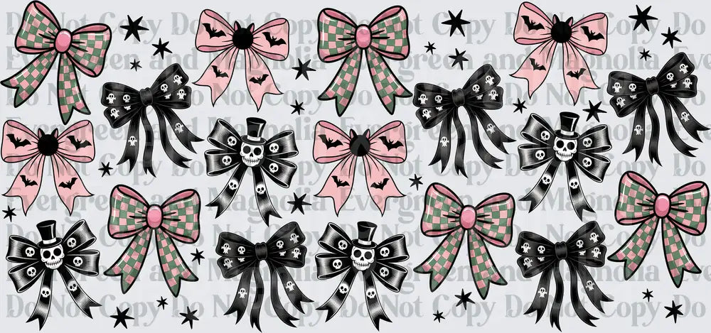 Spooky Coquette Bows Skulls Bats Checkered Pattern