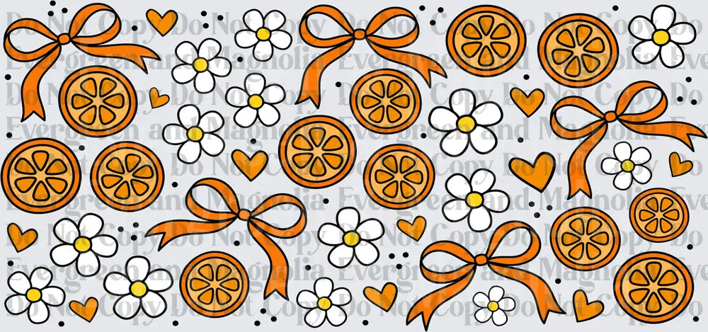 Orange Citrus Slices Bows Daisies Hearts Pattern