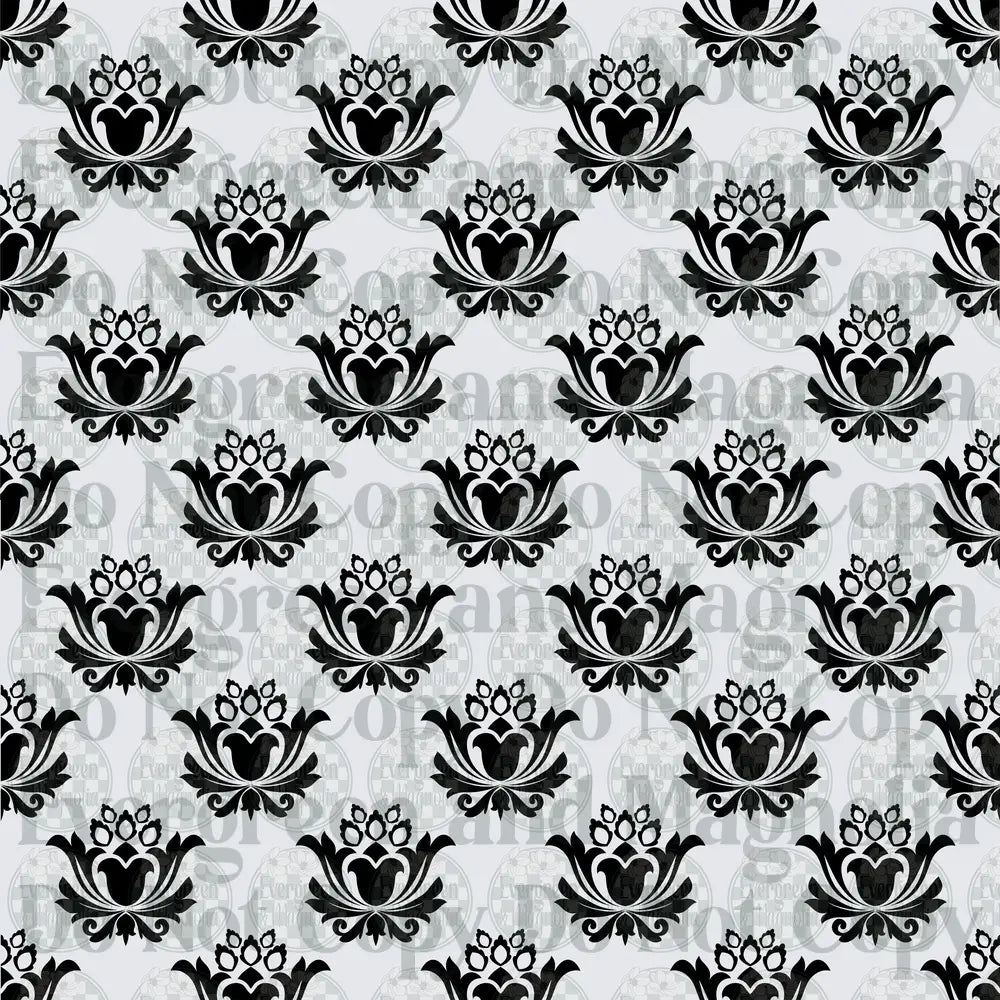 Black and White Damask Floral Repeat Pattern