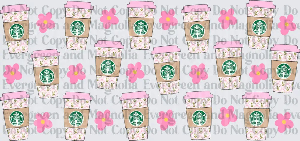 Pink Floral Coffee Cups with Spring Daisy Pattern