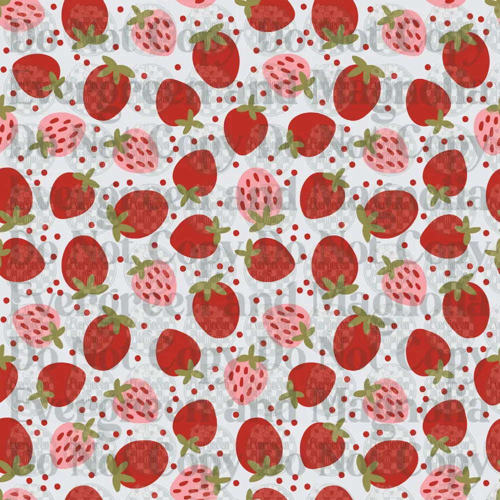 Red and Pink Strawberry Scatter Pattern on White Background
