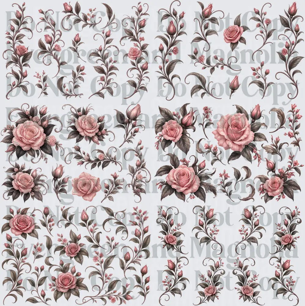 Vintage Pink Rose Floral Vine Bundle Sheet