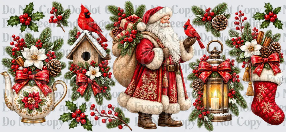 Vintage Santa Cardinal Holly Christmas Bundle Elements