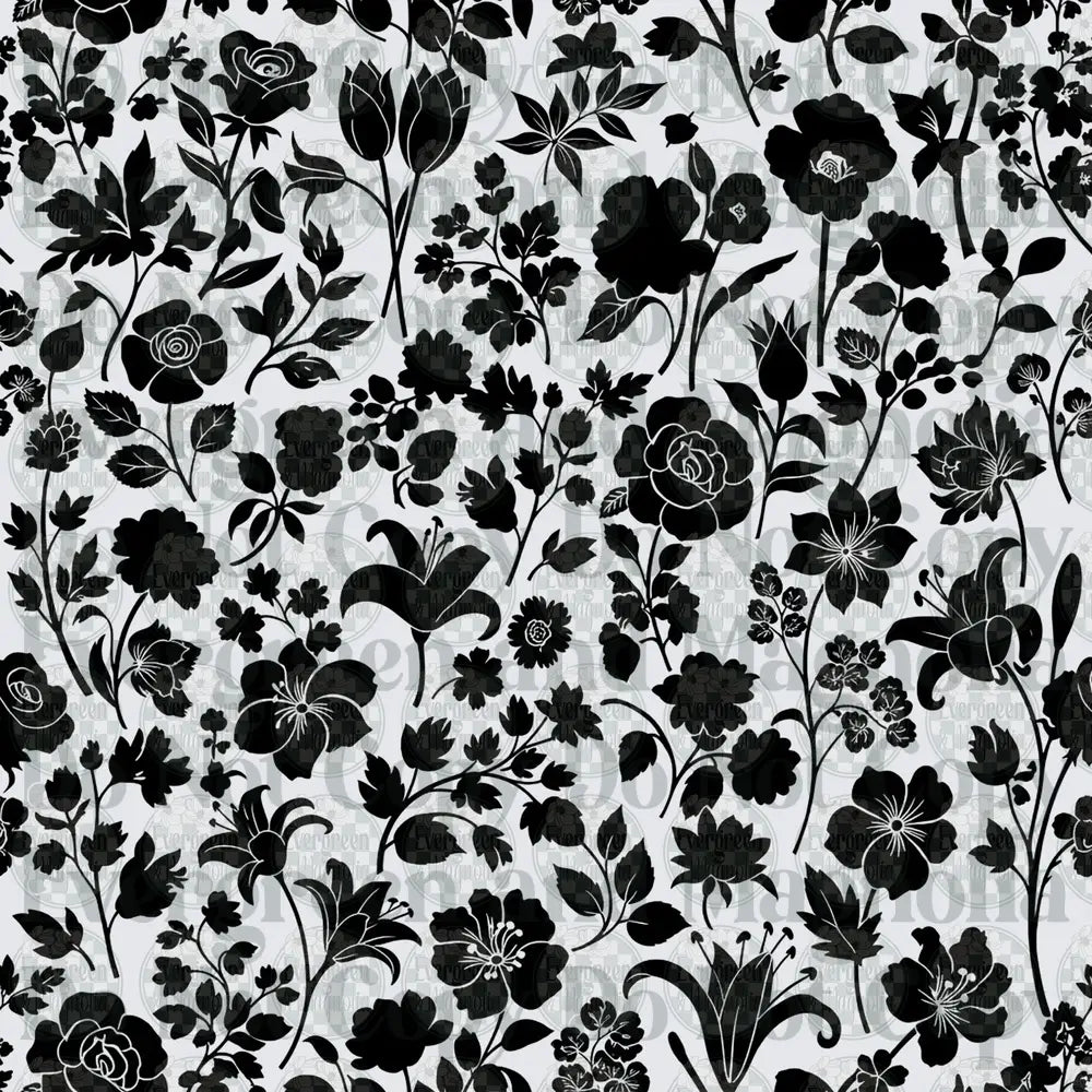 Black and White Botanical Floral Silhouette Pattern