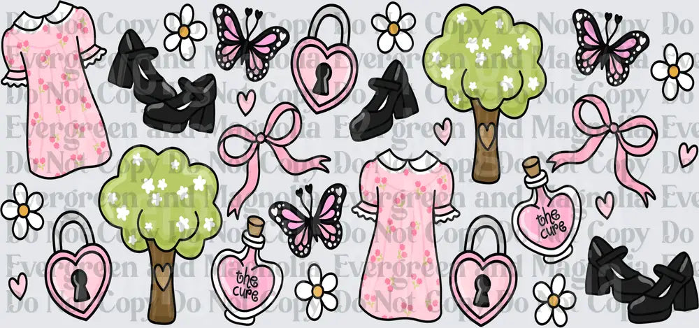 Coquette Pink Bow Floral Dress Heart Lock Potion Bundle