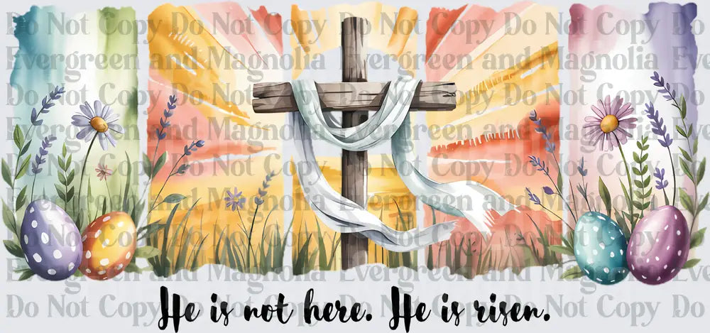 He Is Not Here He Is Risen Easter Cross Watercolor Design