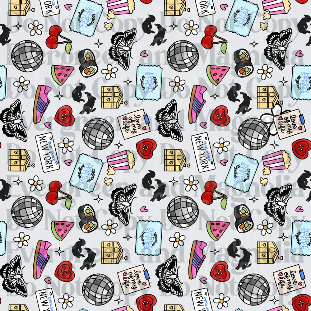 Harry Styles Fan Icons Seamless Pattern