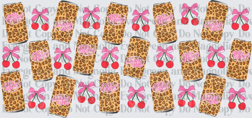 Leopard Print Soda Cans Pink Bows Cherries Pattern