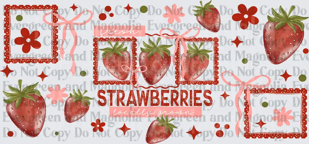 Fresh Strawberries Locally Grown Floral Bow Polka Dot Frame